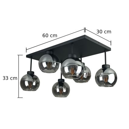 Plafonnier NESSA 6xE27/60W/230V noir/fumé noir