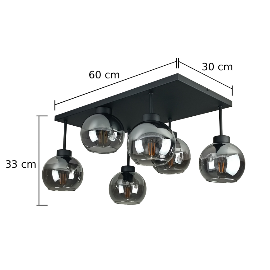 Plafonnier NESSA 6xE27/60W/230V noir/fumé noir