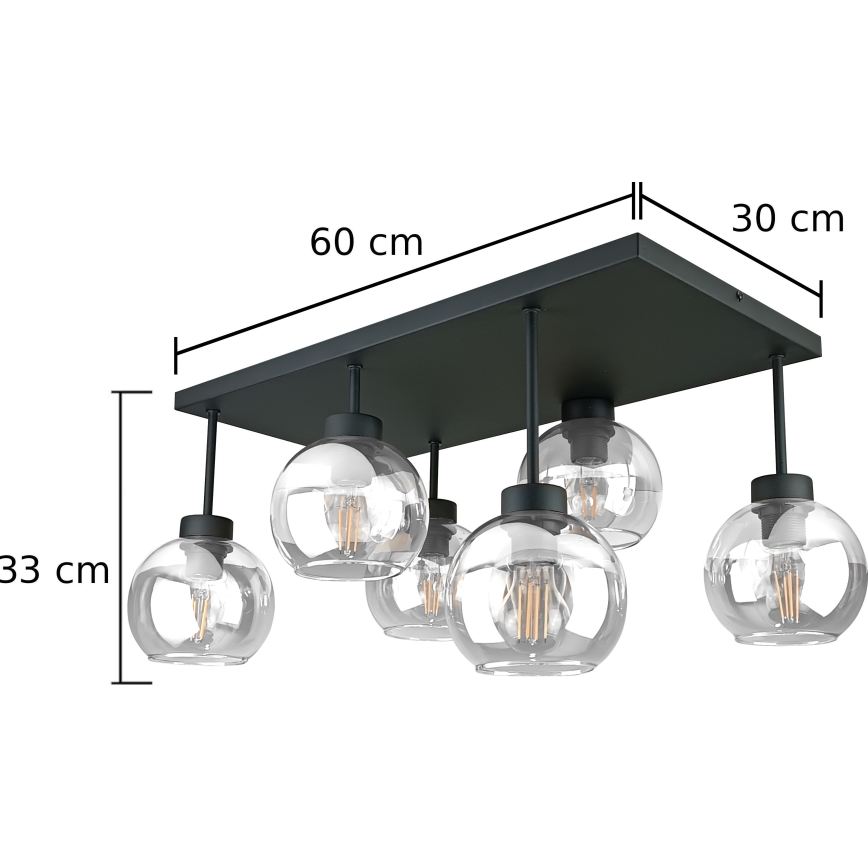 Plafonnier NESSA 6xE27/60W/230V noir/transparent