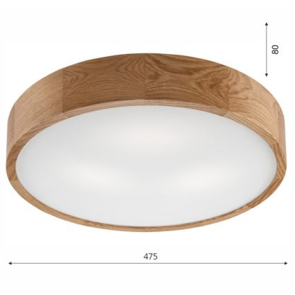 Plafonnier OAK 3xE27/60W/230V chêne ø 47,5 cm - FSC certifié