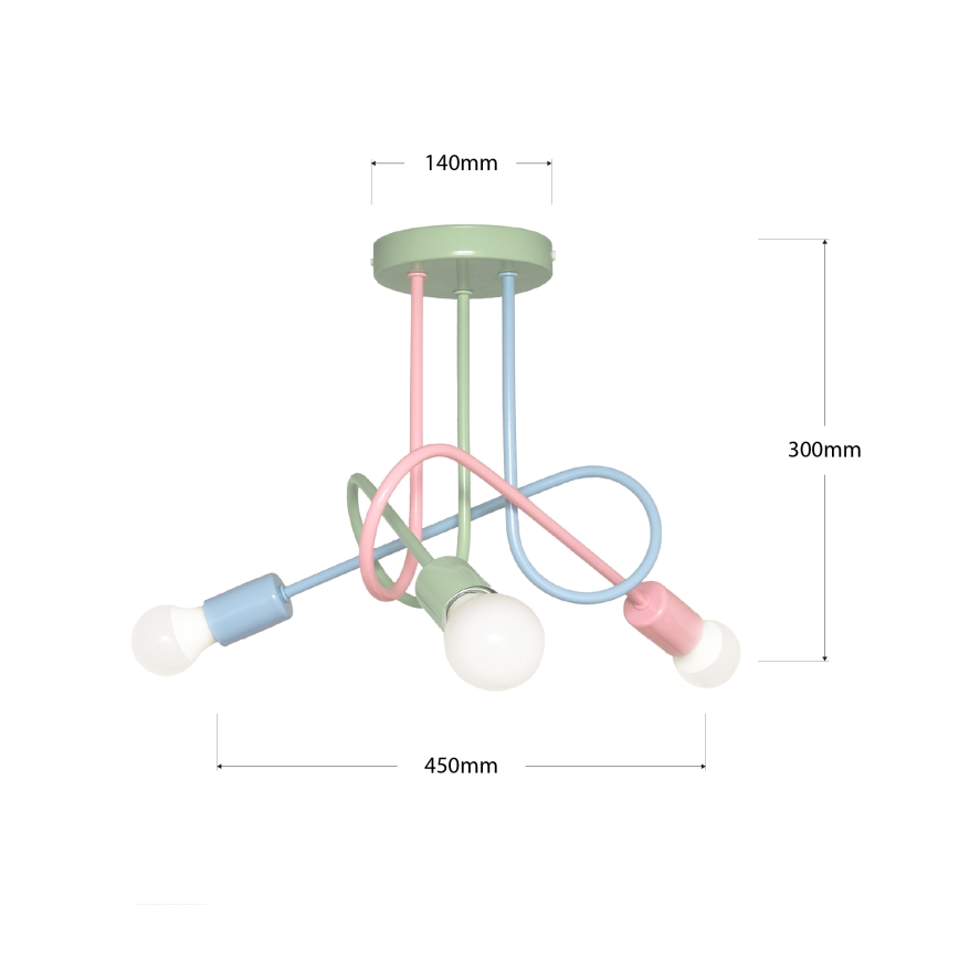 Plafonnier OXFORD 3xE27/15W/230V vert/rose/bleu