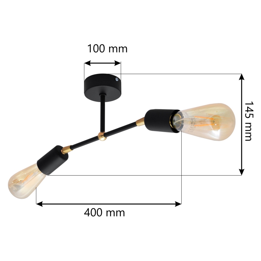 Plafonnier ROSETTE 2xE27/15W/230V noir/or