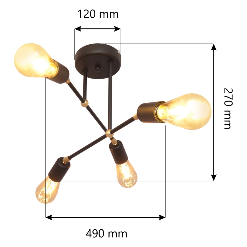 Plafonnier ROSETTE 4xE27/15W/230V noir/or