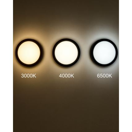 Plafonnier salle de bain avec détecteur ELLÉ LED/24W/230V 3000/4000/6500K d. 26 cm IP54 anthracite