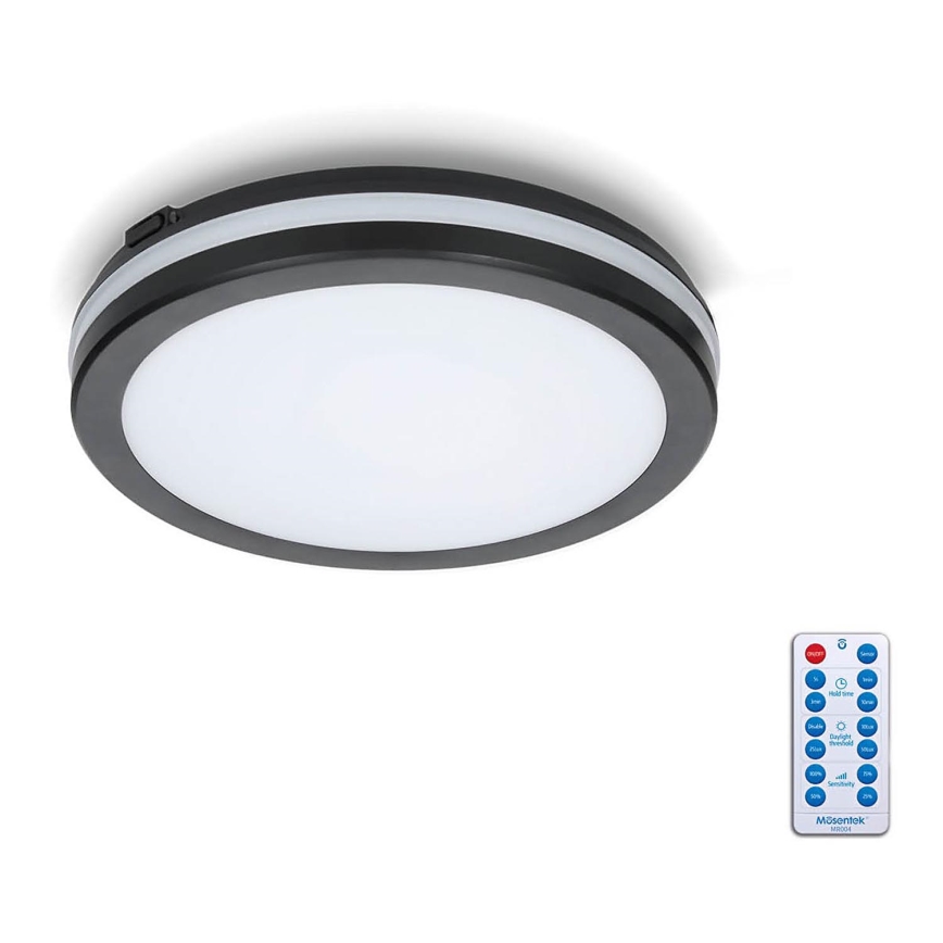 Plafonnier salle de bain avec détecteur LED/12W/230V 3000/4000/6500K IP65 d. 20 cm noir + télécommande