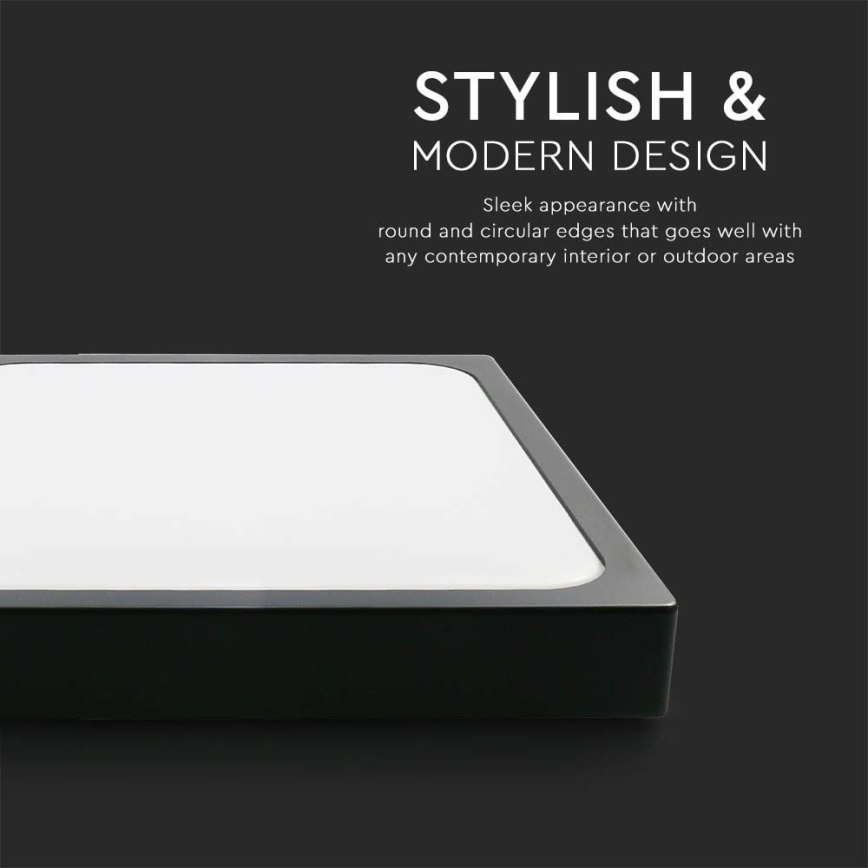 Plafonnier salle de bain avec détecteur LED/18W/230V 4000K IP44 22,5x22,5 cm noir