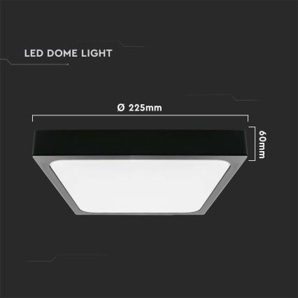 Plafonnier salle de bain LED/18W/230V 6500K IP44 22,5x22,5 cm noir