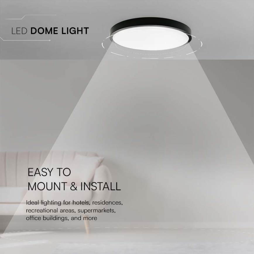 Plafonnier salle de bain LED/24W/230V 6500K IP44 d. 29,5 cm noir