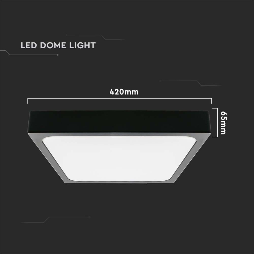 Plafonnier salle de bain LED/30W/230V 3000K IP44 42x42 cm noir