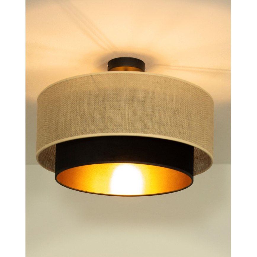 Plafonnier SARTA 1xE27/60W/230V, diam. 45 cm, noir/jute
