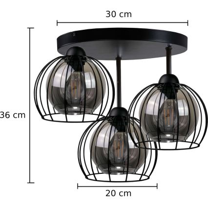 Plafonnier SOLO BLACK 3xE27/60W/230V d. 30 cm