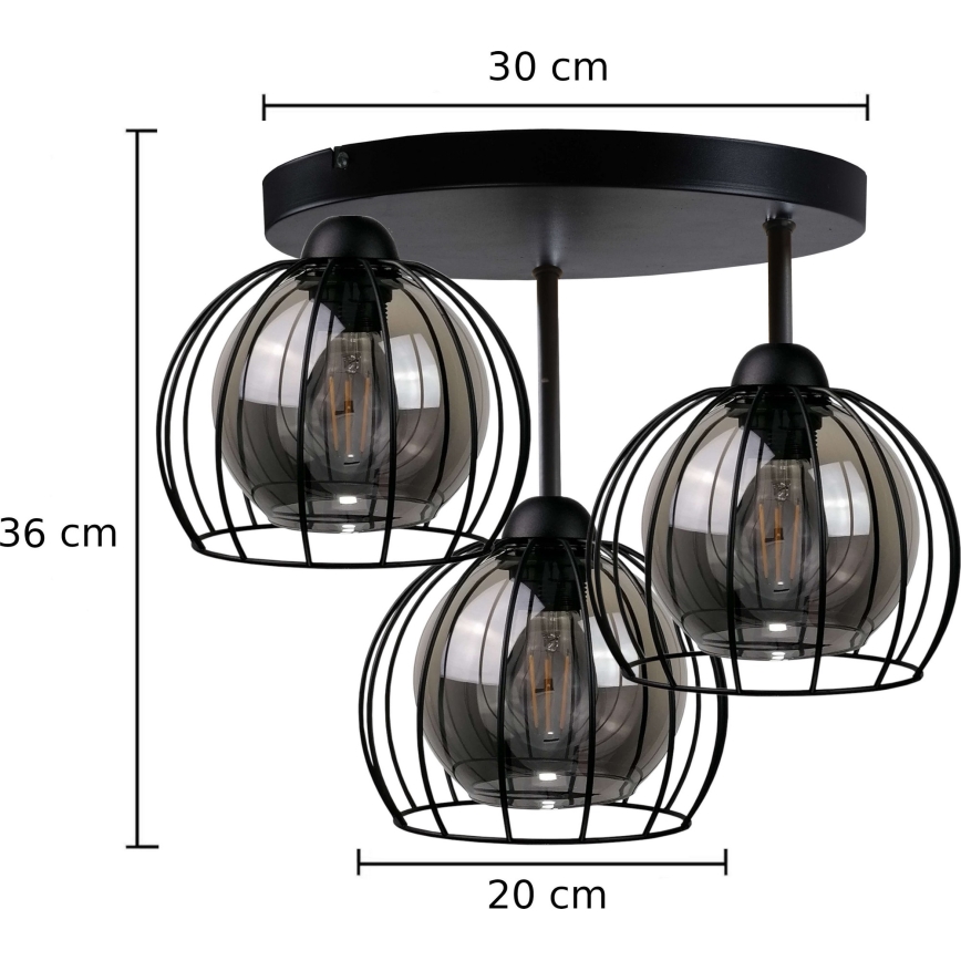 Plafonnier SOLO BLACK 3xE27/60W/230V d. 30 cm