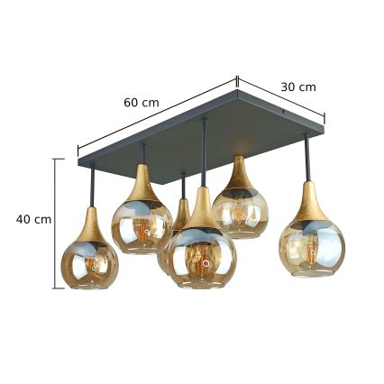 Plafonnier SOMA 6xE27/60W/230V noir/doré/fumé beige