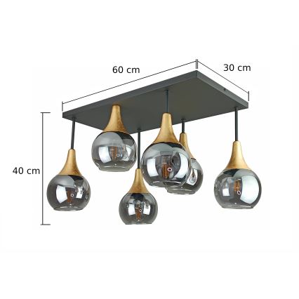 Plafonnier SOMA 6xE27/60W/230V noir/doré/fumé noir