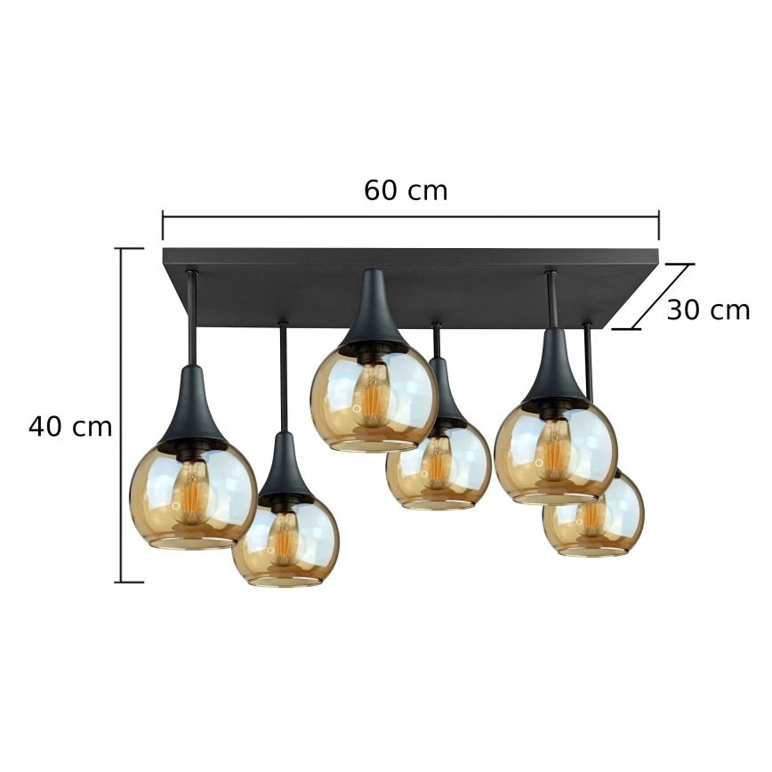 Plafonnier SOMA 6xE27/60W/230V noir/fumé beige