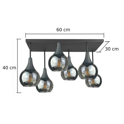 Plafonnier SOMA 6xE27/60W/230V noir/fumé noir