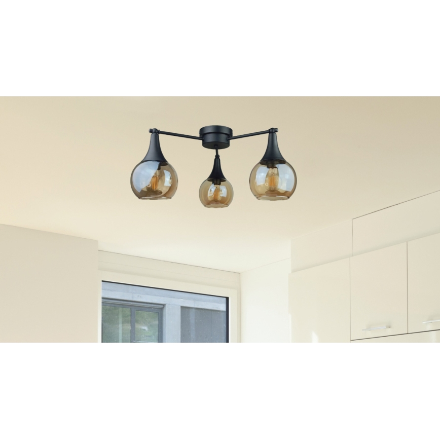 Plafonnier STAR 3xE27/60W/230V noir/fumé beige