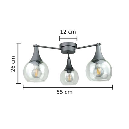 Plafonnier STAR 3xE27/60W/230V noir/transparent