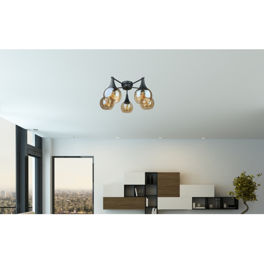 Plafonnier STAR 5xE27/60W/230V noir/fumé beige