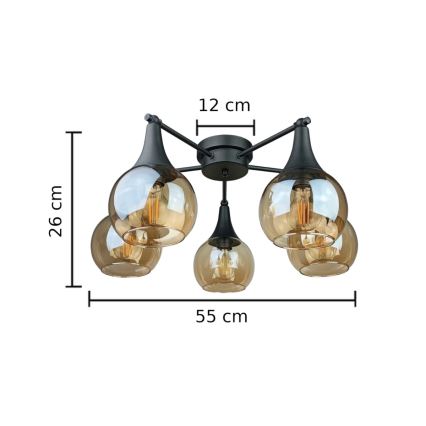 Plafonnier STAR 5xE27/60W/230V noir/fumé beige