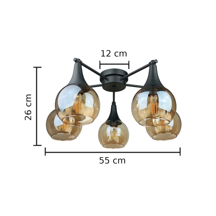Plafonnier STAR 5xE27/60W/230V noir/fumé beige