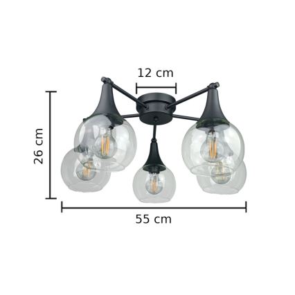 Plafonnier STAR 5xE27/60W/230V noir/transparent