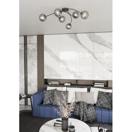 Plafonnier VIBRA 6xE14/10W/230V noir/gris