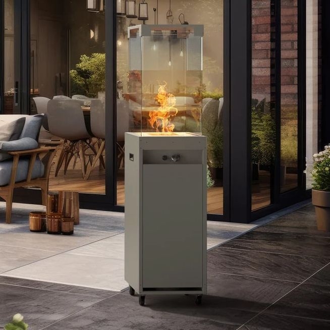 Planika - Buiten gas haard 142x36 cm 8kW 1xAAA grijs + beschermende hoes