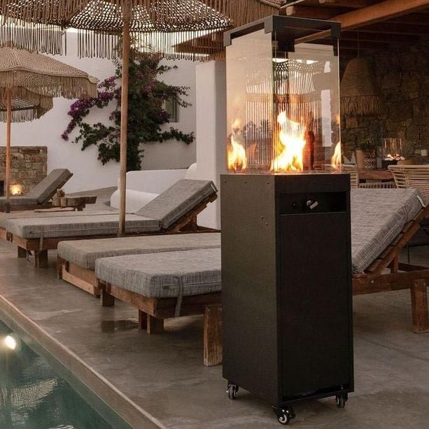 Planika - Buiten gas haard 142x36 cm 8kW 1xAAA zwart + beschermende hoes