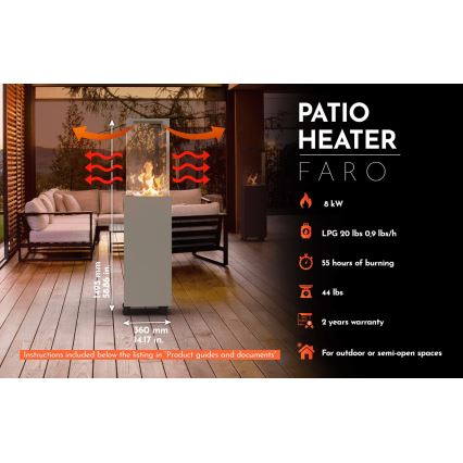 Planika - Buiten gas haard 142x36 cm 8kW 1xAAA grijs + beschermende hoes