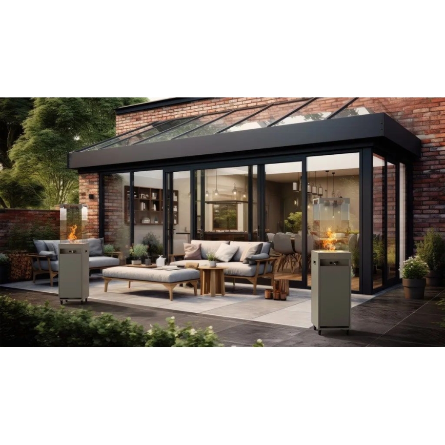 Planika - Buiten gas haard 142x36 cm 8kW 1xAAA grijs + beschermende hoes