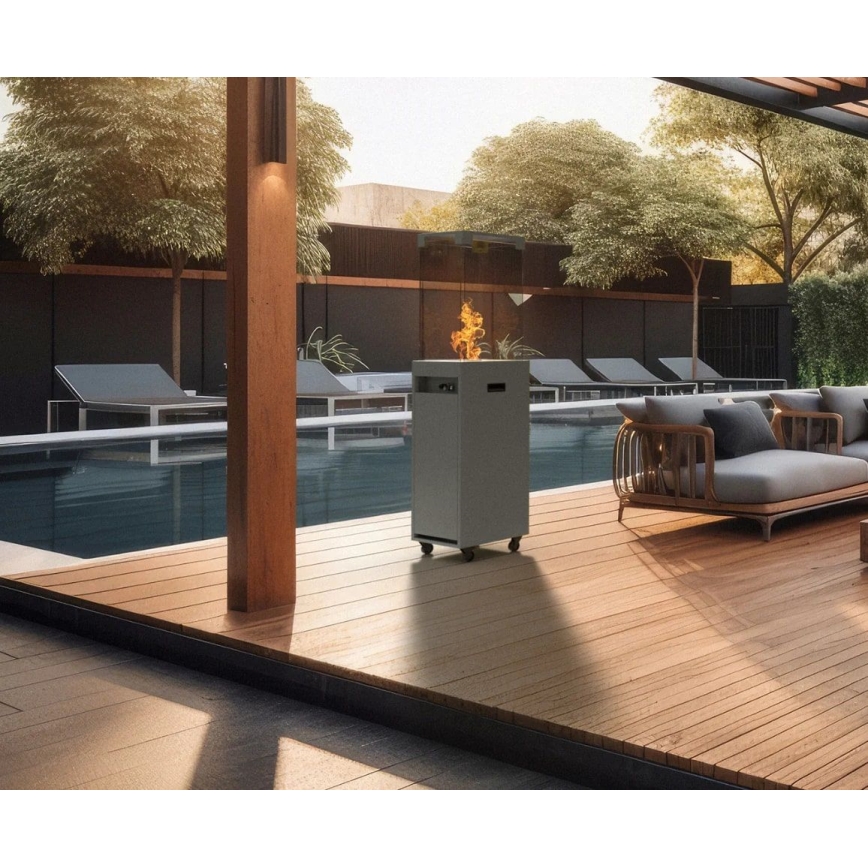 Planika - Buiten gas haard 142x36 cm 8kW 1xAAA grijs + beschermende hoes