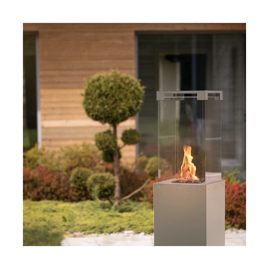 Planika - Buiten gas haard 142x36 cm 8kW 1xAAA grijs + beschermende hoes