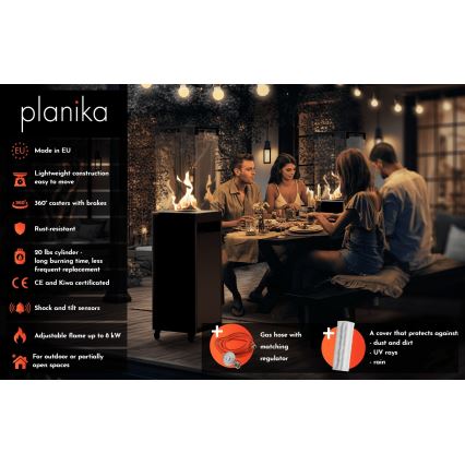 Planika - Buiten gas haard 142x36 cm 8kW 1xAAA zwart + beschermende hoes