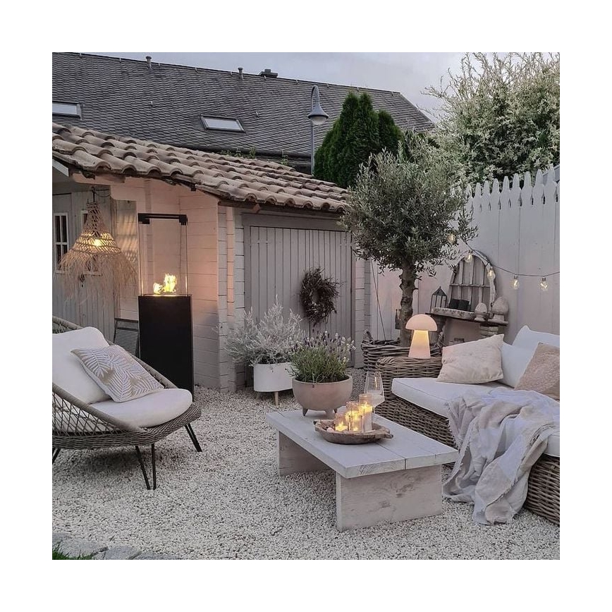 Planika - Buiten gas haard 142x36 cm 8kW 1xAAA zwart + beschermende hoes