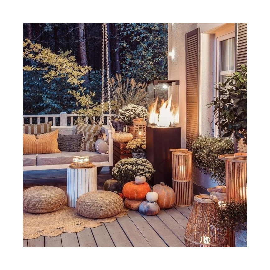 Planika - Buiten gas haard 142x36 cm 8kW 1xAAA zwart + beschermende hoes