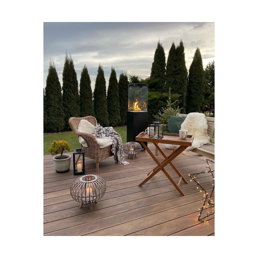Planika - Buiten gas haard 142x36 cm 8kW 1xAAA zwart + beschermende hoes