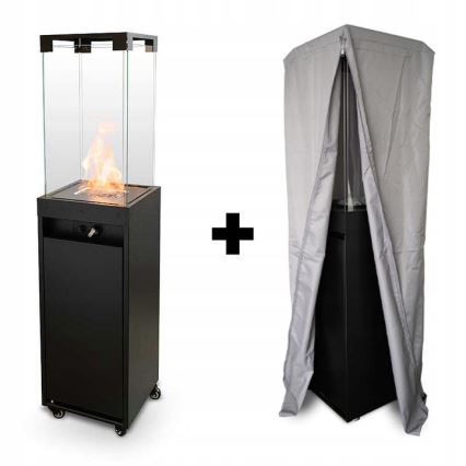 Planika - Buiten gas haard 142x36 cm 8kW 1xAAA zwart + beschermende hoes