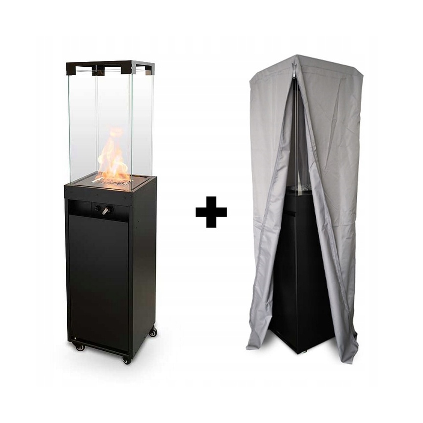 Planika - Buiten gas haard 142x36 cm 8kW 1xAAA zwart + beschermende hoes
