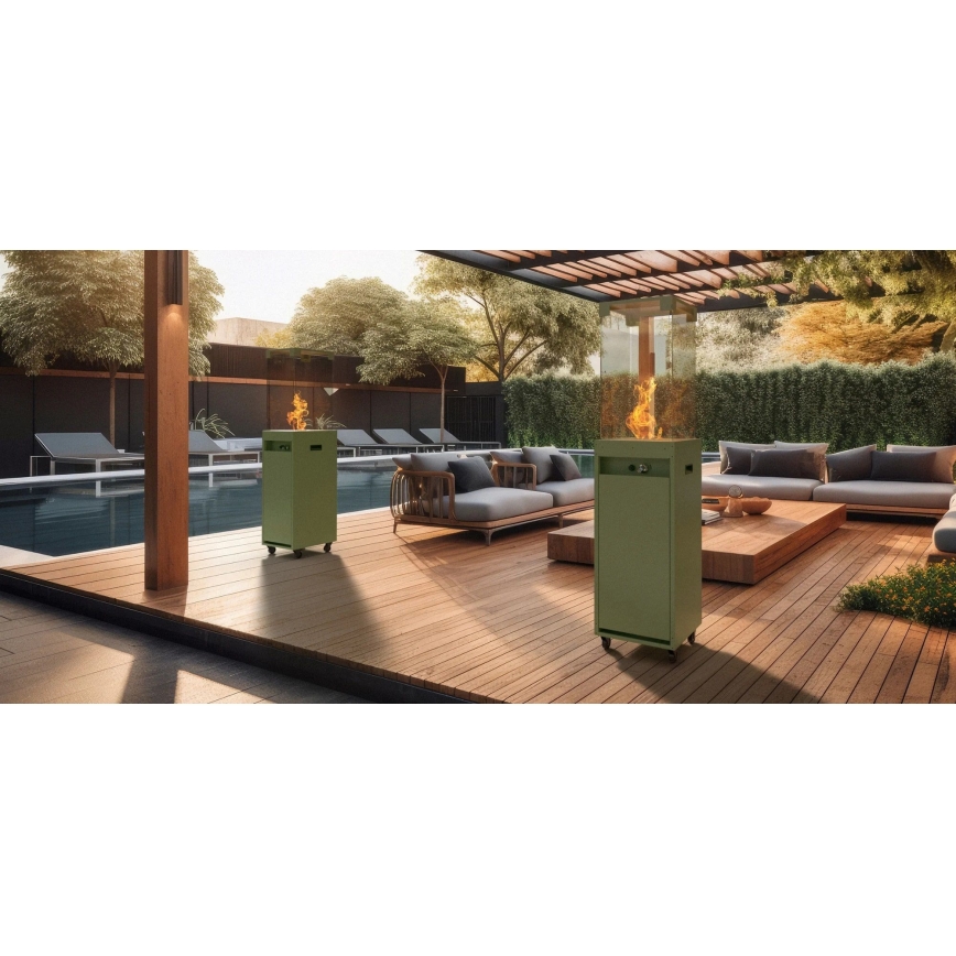 Planika - Cheminée à gaz d'extérieur 142x36 cm 8kW 1xAAA vert + housse de protection