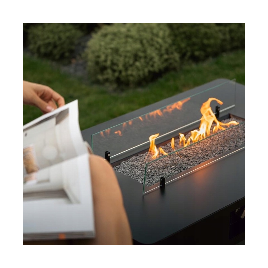 Planika - Buiten gas haard 46x106 cm 10kW zwart + beschermende hoes