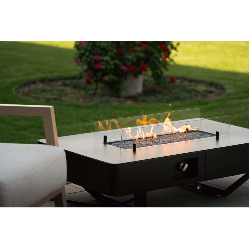 Planika - Cheminée à gaz extérieure 46x106 cm 10kW noir + couverture de protection