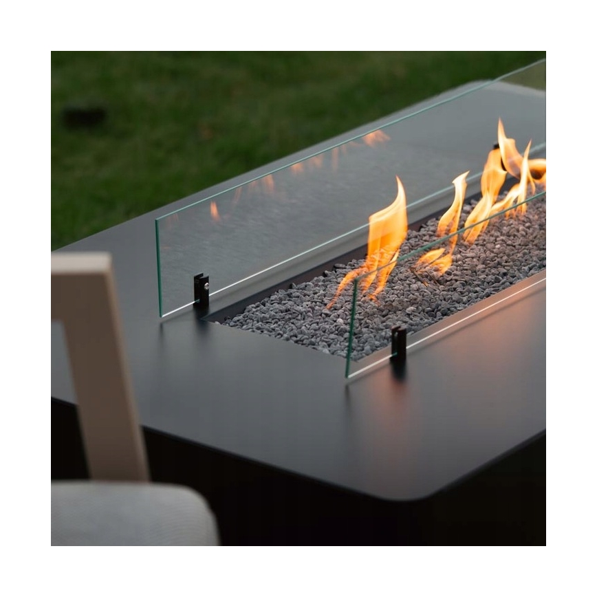 Planika - Cheminée à gaz extérieure 46x106 cm 10kW noir + couverture de protection