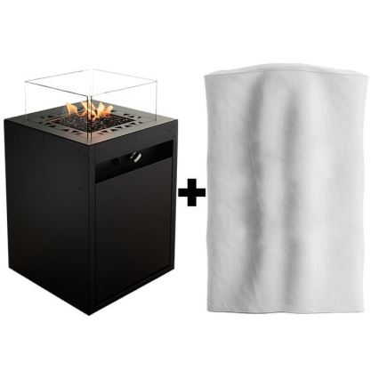 Planika - Buiten gas haard 79,7x48 cm 10kW 1xAAA zwart + beschermende hoes