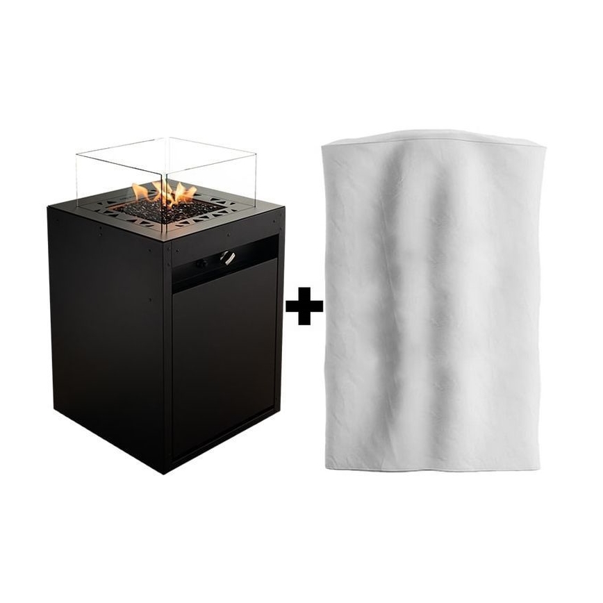 Planika - Buiten gas haard 79,7x48 cm 10kW 1xAAA zwart + beschermende hoes