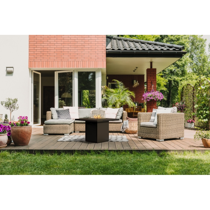 Planika - Cheminée à gaz d'extérieur 79,7x90 cm 10kW 1xAAA noir + housse de protection