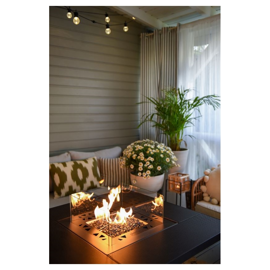 Planika - Cheminée à gaz d'extérieur 79,7x90 cm 10kW 1xAAA noir + housse de protection