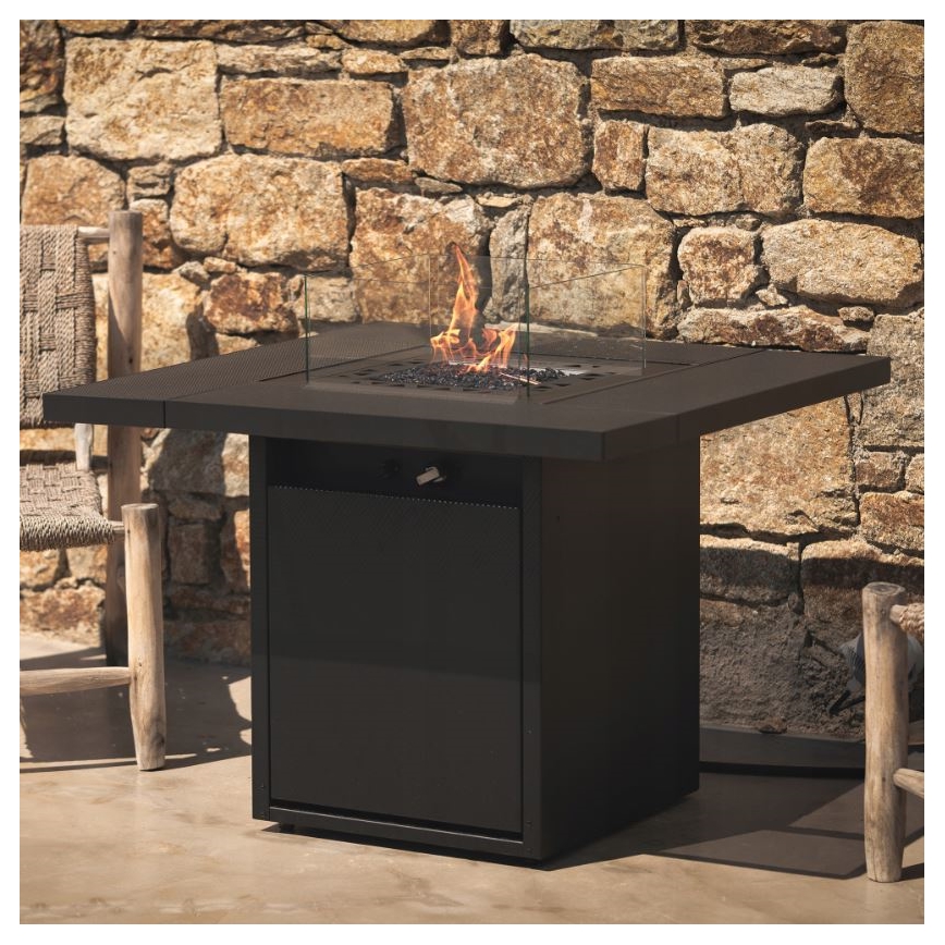 Planika - Cheminée à gaz d'extérieur 79,7x90 cm 10kW 1xAAA noir + housse de protection