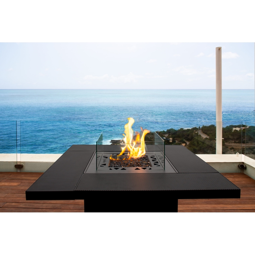 Planika - Cheminée à gaz d'extérieur 79,7x90 cm 10kW 1xAAA noir + housse de protection