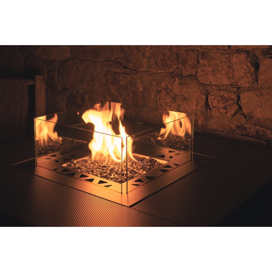 Planika - Cheminée à gaz d'extérieur 79,7x90 cm 10kW 1xAAA noir + housse de protection
